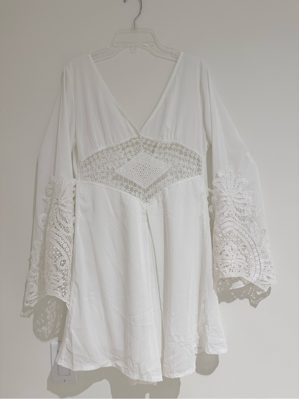 NEW-White Crochet-Trim V-Neck Swim Romper Coverup